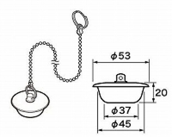 画像1: RLXGVDT411　-PANASONIC 　カサ付ゴム栓　Φ５３×Φ３７　高さ２０　チェーン長さ６２０ (1)