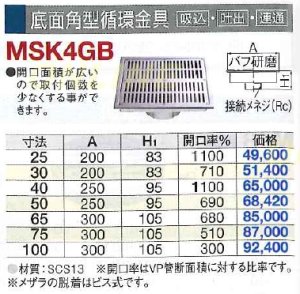 画像1: MSK4GB   底面角型循環金具【吸込・吐出・連通】【ミヤコ株式会社】 (1)