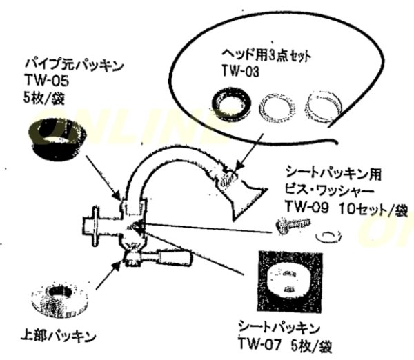 画像1: 宝式A型ワンタッチシャワー　K130(TWA)用　ヘッド用3点セットパッキン TW-03 (1)