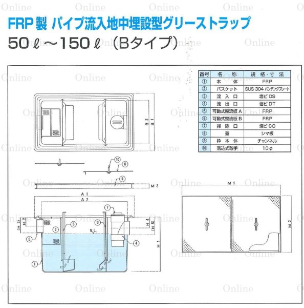 画像5: PR-735B【プレパイ工業株式会社】FRP製　パイプ流入型地中埋設型グリーストラップ　75L(Bタイプ) (5)