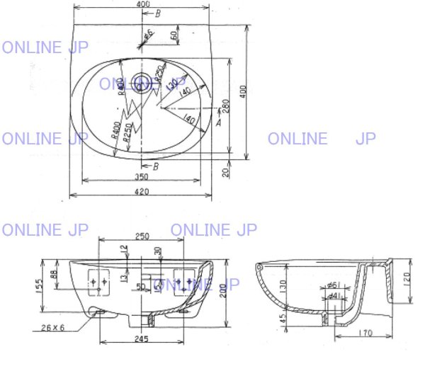 画像3: ホクサン　 楕円洗面器+排水金具　GYB361000036+GYB567000089 (3)