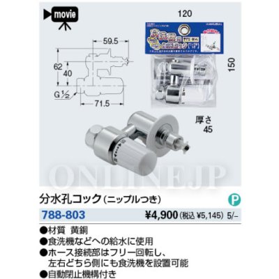画像2: 788-803  分水孔コック(ニップルつき)【株式会社カクダイ】 (2)