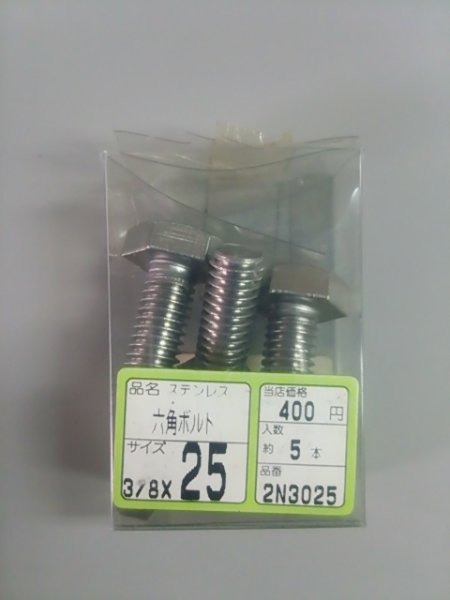 画像1: 2N3025　ステンレス　六角ボルト　3/8x25（約5本入）　WAKAI【在庫処分】【319】　 (1)