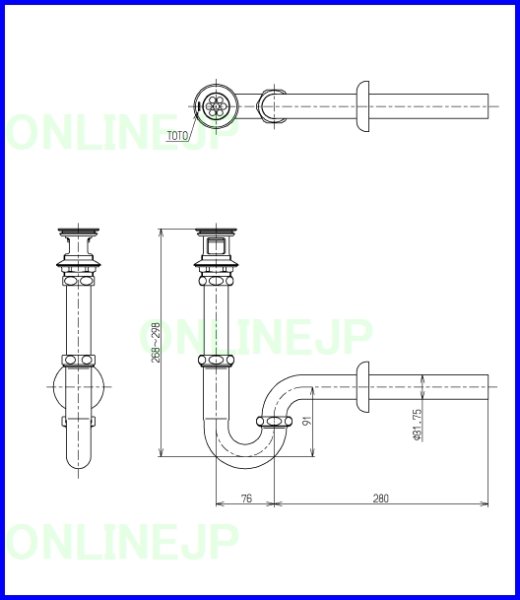画像2: T6BMP   壁排水金具（32mm、Pトラップ）【TOTO】 (2)
