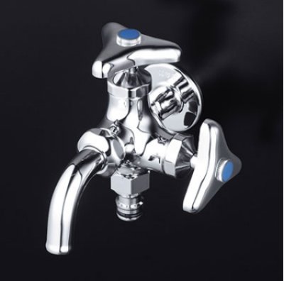 画像2: K124SPJ 屋外ホース接続ニップル付二口横水栓 【KVK】　 (2)