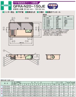 画像2: GFRA-N20JE-ホーコス 『側溝式』超浅型グリース阻集器 22.5L 鋼板製蓋付 (2)
