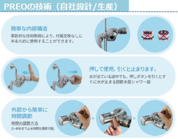 画像6: PS7001  オートストップ（自閉式）シャワー水栓【PREO プレオ】大浴場向け (6)