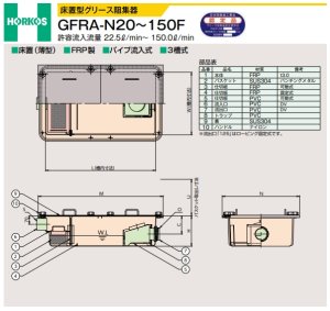 画像1: GFRA-N**F 床置型グリース阻集器『パイプ流入式』 （薄型）　SUS蓋付 【ホーコス】 (1)