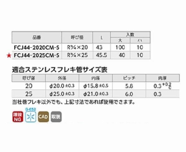 画像3: オンダ製作所 FCJ44 テーパーおねじ 継手 | つば出し工具不要 フレキ接続 管端コア対応 (3)