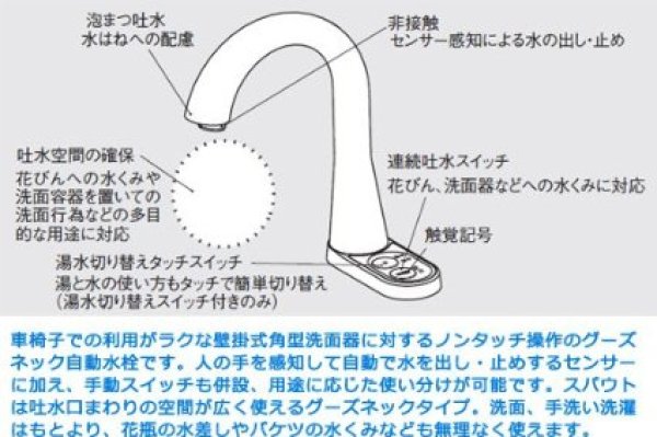 画像4: TEN85G1 台付自動水栓（湯水切替、AC100V、ワンプッシュ）　【TOTO】 (4)