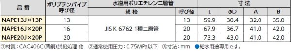 画像3: NAPE13J×13P ポリパイ 変換継手  プッシュマスター【ブリヂストン】　　 (3)