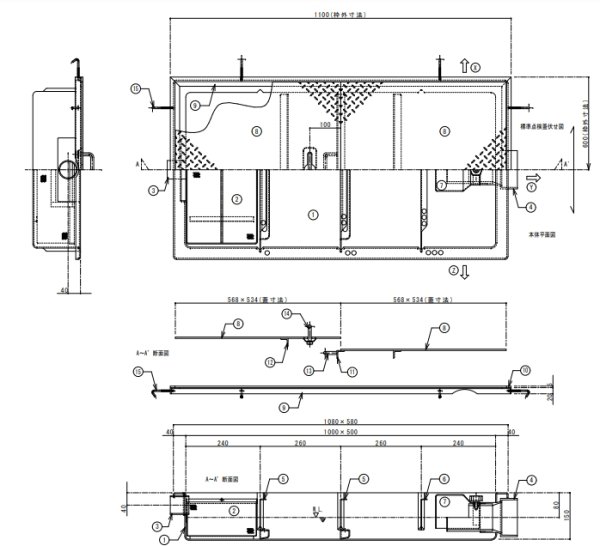 画像2: TOSC-1050R　超浅型グリーストラップ【プレパイ工業株式会社】『パイプ流入型』　鋼板製蓋付 (2)