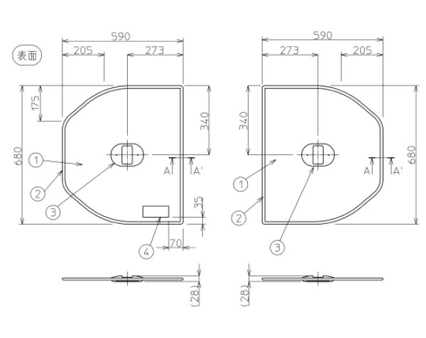 画像1: AFEKK81029W3【TOTO】     AF*トツテツキ2マイフタ 1200サイズ(AF＊把手付2枚蓋1200) (1)