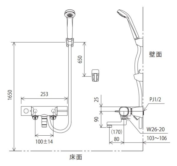 画像2: FTB100KKSR8T【KVK】 サーモスタット式シャワー・スカートソケット仕様（80mmパイプ付） (2)