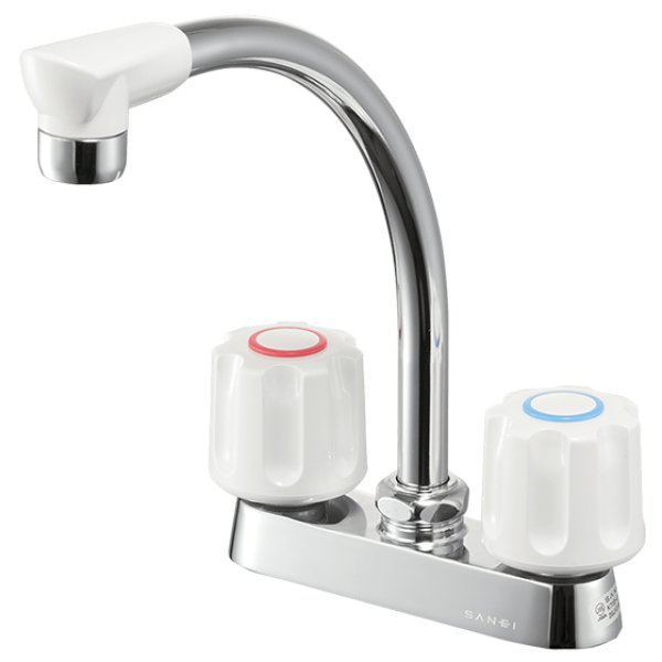 画像1: K71D-W【SANEI株式会社】　ツーバルブ台付混合栓［共用形］ (1)