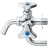 水栓金具】KVK 屋外ホース接続ニップル付二口横水栓 K124SPJ 1個