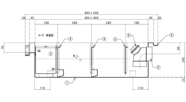 画像4: TOSC-840H　蓋付　浅型グリーストラップ【プレパイ工業株式会社】『側溝型』　FRP製　厨房用　250H　38L (28.5) (4)