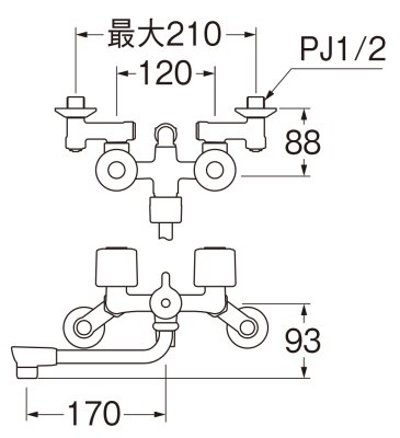 画像2: SK1104D-W-13   ツーバルブシャワー混合栓(一時止水)【SANEI株式会社】 (2)