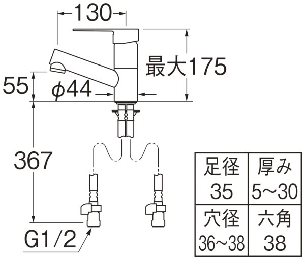 画像2: K475ENJV-1【SANEI株式会社】  シングルワンホール洗面混合栓  (2)