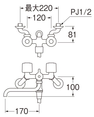 画像2: SK11T2-W-13   ツーバルブシャワー混合栓［共用形］【SANEI株式会社】 (2)