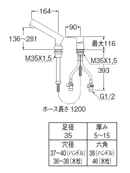 画像2: K37510JVZ-13【SANEI株式会社】   シングルスプレー混合栓（洗髪用） (2)