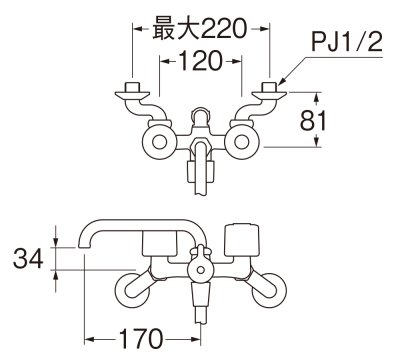 画像2: SK21-W-13　ツーバルブシャワー混合栓 【SANEI株式会社】 (2)