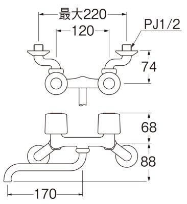 画像2: K11-W-13【SANEI株式会社】   ツーバルブ混合栓［共用形］ (2)