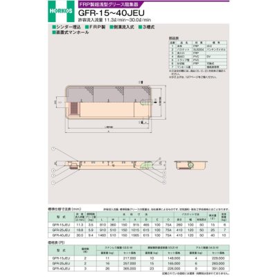 画像7: GFR-25JEU   - ホーコス『側溝式』超浅型グリース阻集器 FRP製 25L アルミ製蓋(t45)付 (7)