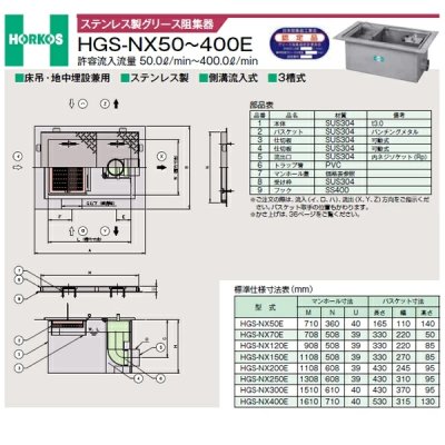 画像2: HGS-NX50PD【ホーコス】ステンレス製/パイプ式/3槽/地中埋設専用 グリース阻集器 (2)