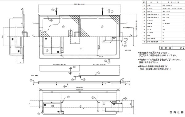 画像2: TOSC-840　超浅型グリーストラップ150H【プレパイ工業株式会社】鋼板製蓋付　『側溝型』　FRP製　厨房用　24L (2)