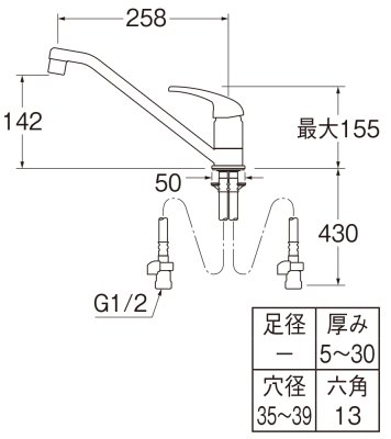 画像2: K87111EAJV-13【SANEI株式会社】  シングルワンホール混合栓  (2)