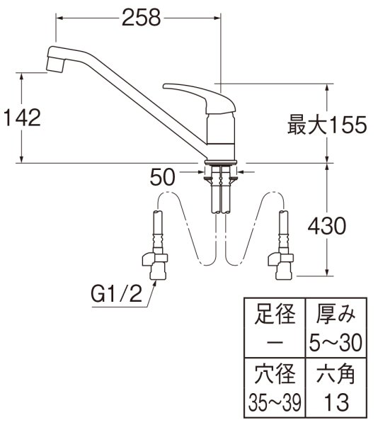画像2: K87111EAJV-13【SANEI株式会社】  シングルワンホール混合栓  (2)