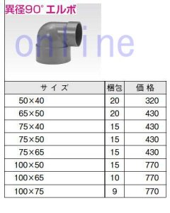 画像1: VU継手　異径90°エルボ　　　　 100X75,65,50 (1)