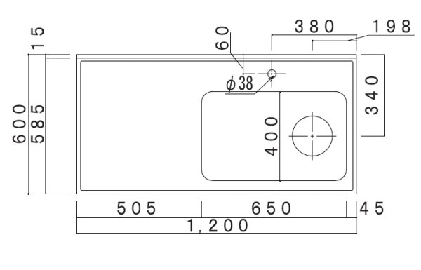 画像2: CXO1200-O　コンパクトキッチン　CXOシリーズ　奥行60cm　1200×600×850/40mm　大ゴミ付 (2)
