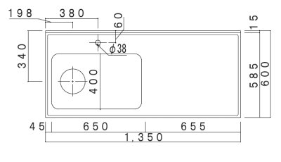 画像2: CXO1350-O　コンパクトキッチン　CXOシリーズ　奥行60cm　1350×600×850/40mm　大ゴミ付 (2)