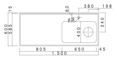 画像2: CXO1500-O　コンパクトキッチン　CXOシリーズ　奥行60cm　1500×600×850/40mm　大ゴミ付 (2)