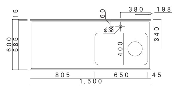 画像2: CXO1500-O　コンパクトキッチン　CXOシリーズ　奥行60cm　1500×600×850/40mm　大ゴミ付 (2)