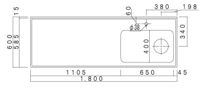 画像2: CXO1800-O　コンパクトキッチン　CXOシリーズ　奥行60cm　1800×600×850/40mm　大ゴミ付 (2)
