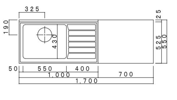 画像2: BKLG1700NG　ジョイントキッチン　Bシリーズ　奥行55cm　ホワイト　1700×550×800×635mm　大ゴミ浅型付 (2)