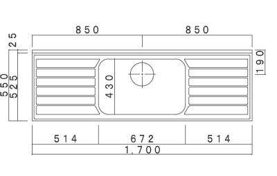 画像2: VE1700　ブロックキッチン　VE　奥行55cm　1700×550×800/90mm　大ゴミ付 (2)