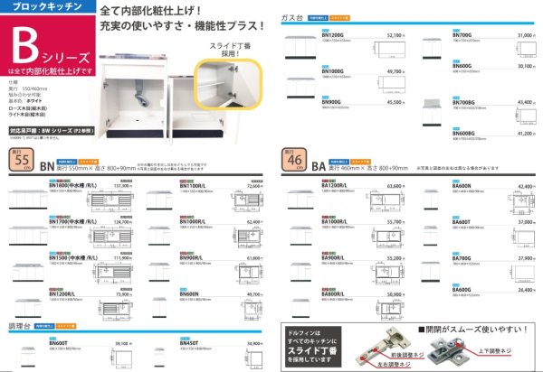 画像2: BN600BG　ブロックキッチン　ガス台　奥行55cm　ホワイト　600×550×635mm　 (2)