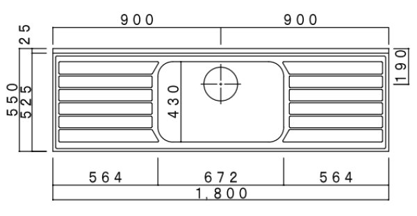画像2: BN1800　ブロックキッチン　Bシリーズ　奥行55cm　ホワイト　1800×550×800/90mm　大ゴミ付 (2)