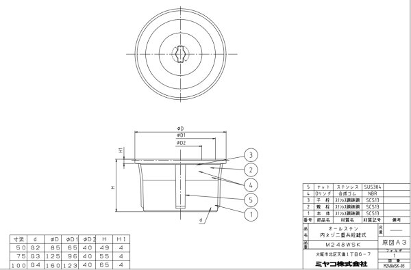 画像2: M248WSK 100 ミヤコ オールステンレス二重フタ共栓 (カギ式) 【適合確認可】 (2)
