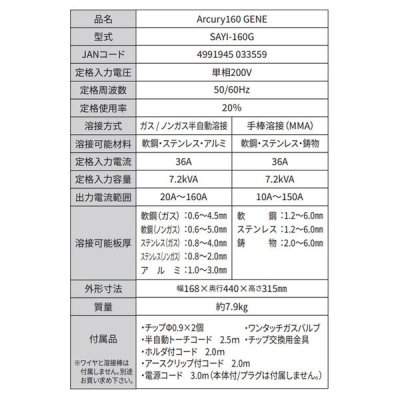 画像9: SAYI-160G     SUZUKID(スズキッド)  160GENE  半自動溶接機 アーキュリー (9)