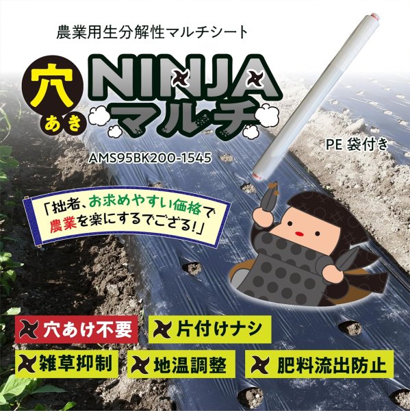 画像3: 【穴あきマルチの決定版】AMS95BK200-1545 NINJAマルチ 95cm 200m | トンネル栽培・地温上昇に最適 (3)