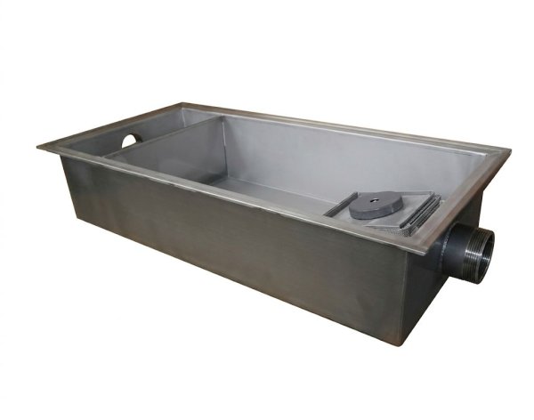 画像1: GSU-N100PAII ホーコス ステンレス製超浅型グリーストラップ (蓋無し・枠あり) パイプ流入 (1)