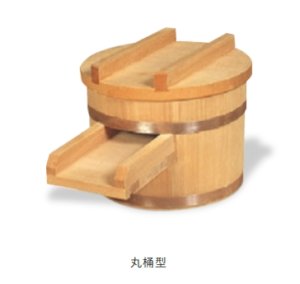 画像1: ひのき　吐水口 天然木　丸桶型 木肌仕上げ  ヘラ付　青森ひば　【万葉檜】　＊受注生産品 (1)