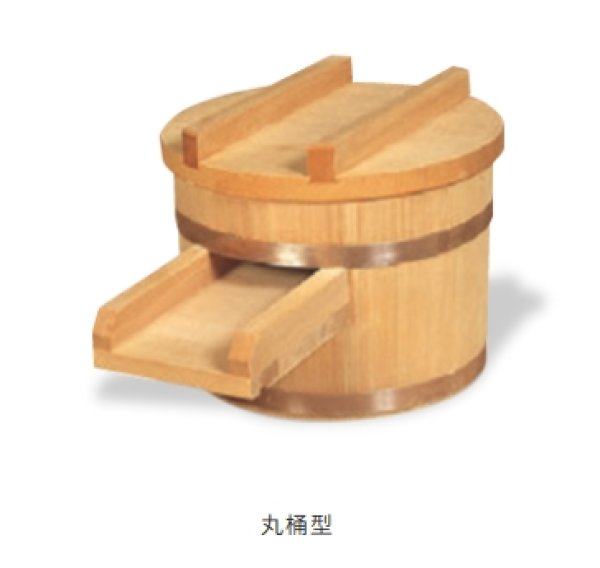 画像1: ひのき　吐水口 　丸桶型 木肌仕上げ  ヘラ付　木曽檜　＊受注生産品 (1)