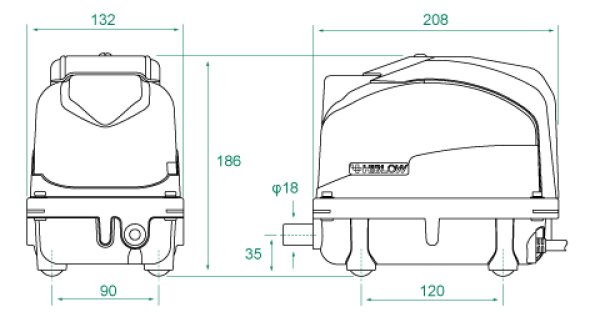 画像3: XP-80 テクノ高槻 浄化槽ブロワー 風量80L/min 省エネエアーポンプ (3)
