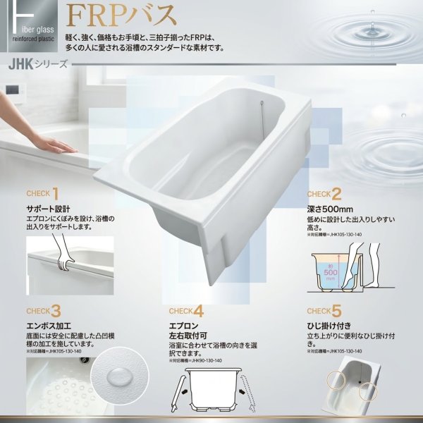画像3: JHK90 FRP浴槽 900×700×640mm 2方全エプロン固定タイプ ホールインワン用 オフホワイト | JFE建材 (3)